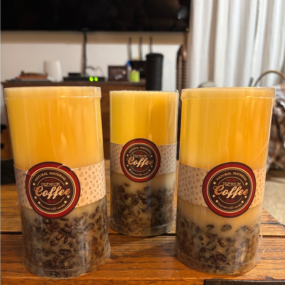 Yellow and Brown Coffee Beans Scented Battery Operated Candles - Picture 2 of 4